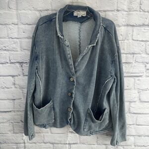 Vintage Havana Women's Distressed Soft Denim Blazer Size Medium READ